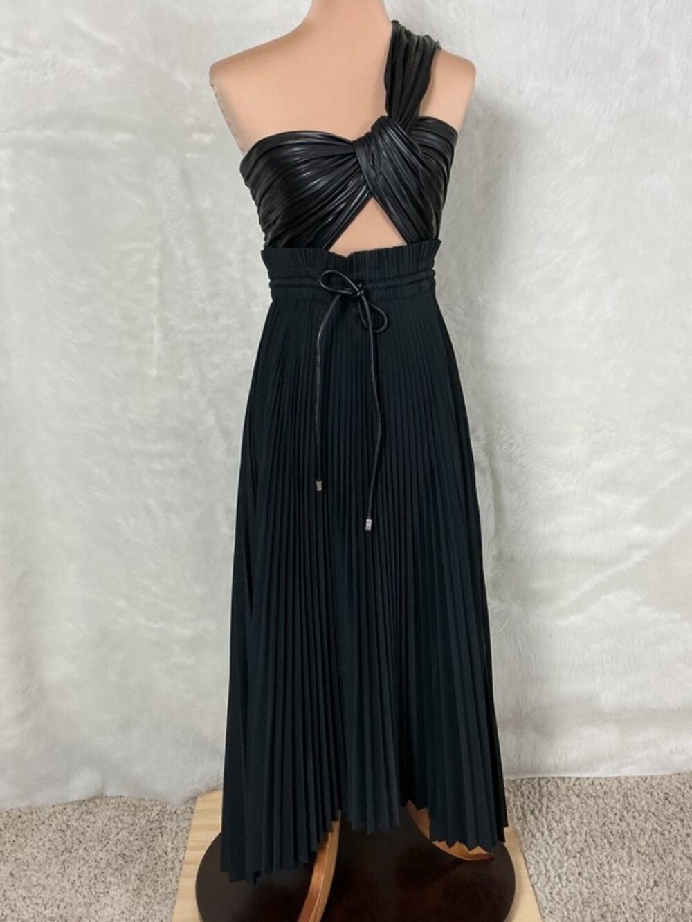 A.L.C. Addie Faux Leather One-Shoulder Pleated Midi Dress NWT 8